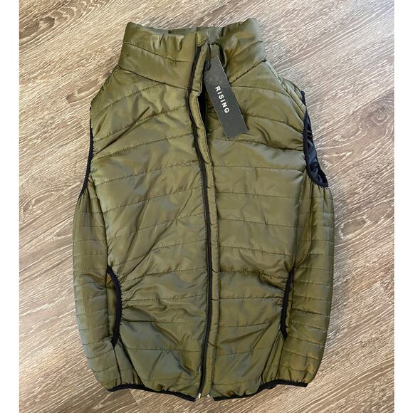 New Small Olive Army Puffer Quilted Bubble Vest Long Gilet Sleeveless‎ Insulated - Picture 1 of 4